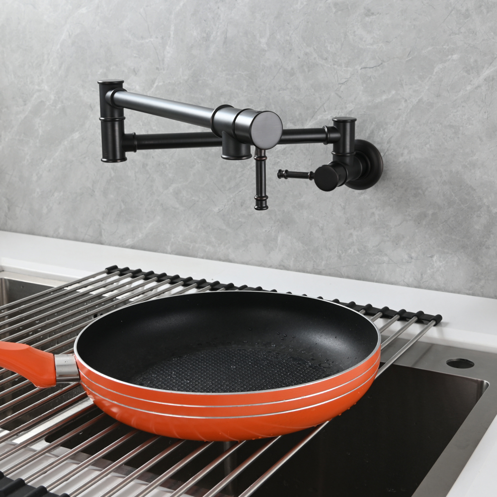 Tecmolog Brass Pot Filler Faucet Wall Mount Kitchen Folding Faucet Double Joint Swing Arms