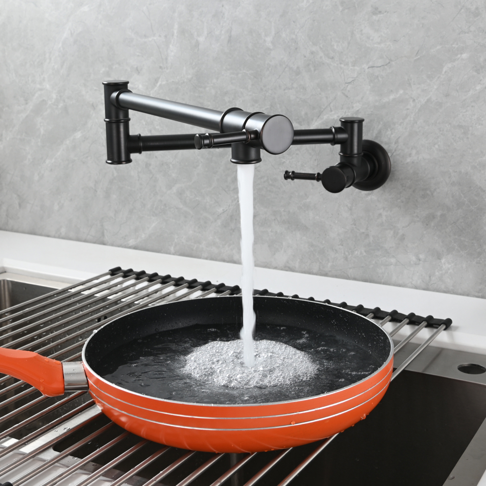 Tecmolog Brass Pot Filler Faucet Wall Mount Kitchen Folding Faucet Double Joint Swing Arms