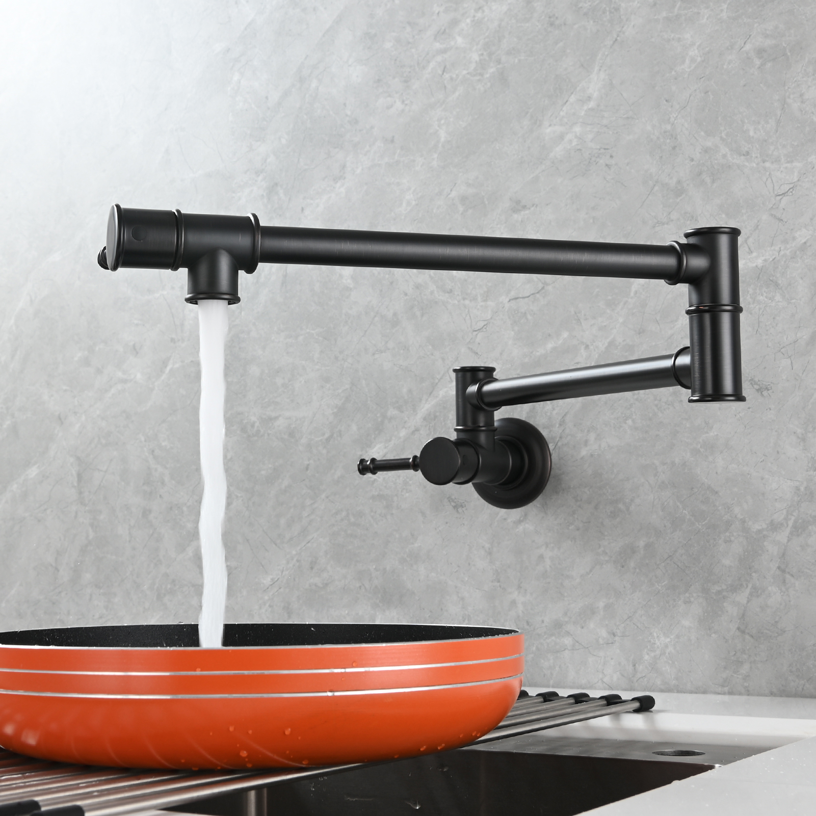 Tecmolog Brass Pot Filler Faucet Wall Mount Kitchen Folding Faucet Double Joint Swing Arms