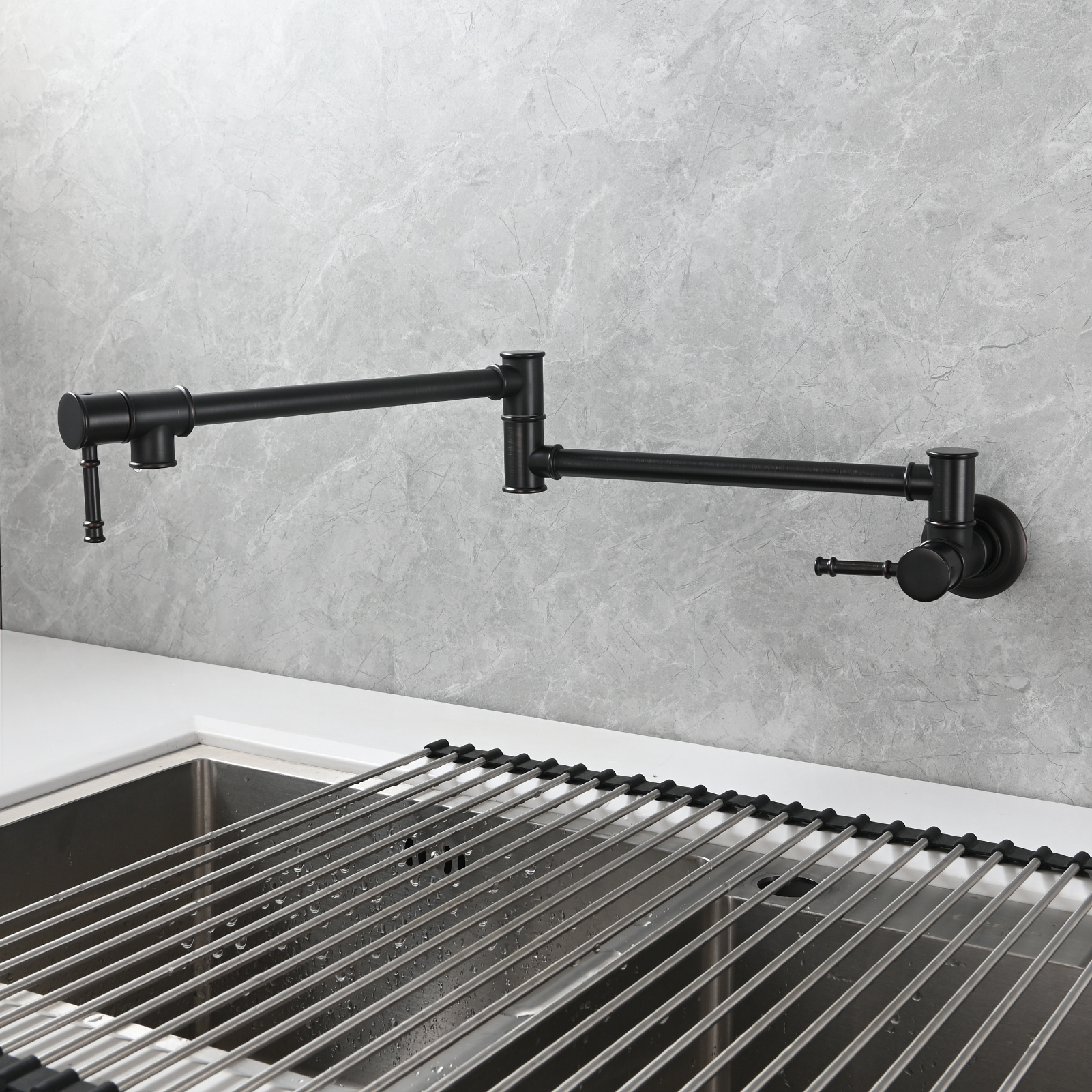 Tecmolog Brass Pot Filler Faucet Wall Mount Kitchen Folding Faucet Double Joint Swing Arms