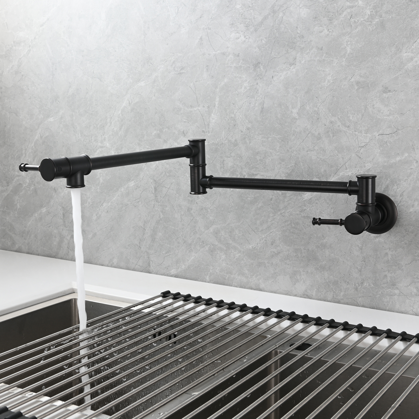 Tecmolog Brass Pot Filler Faucet Wall Mount Kitchen Folding Faucet Double Joint Swing Arms