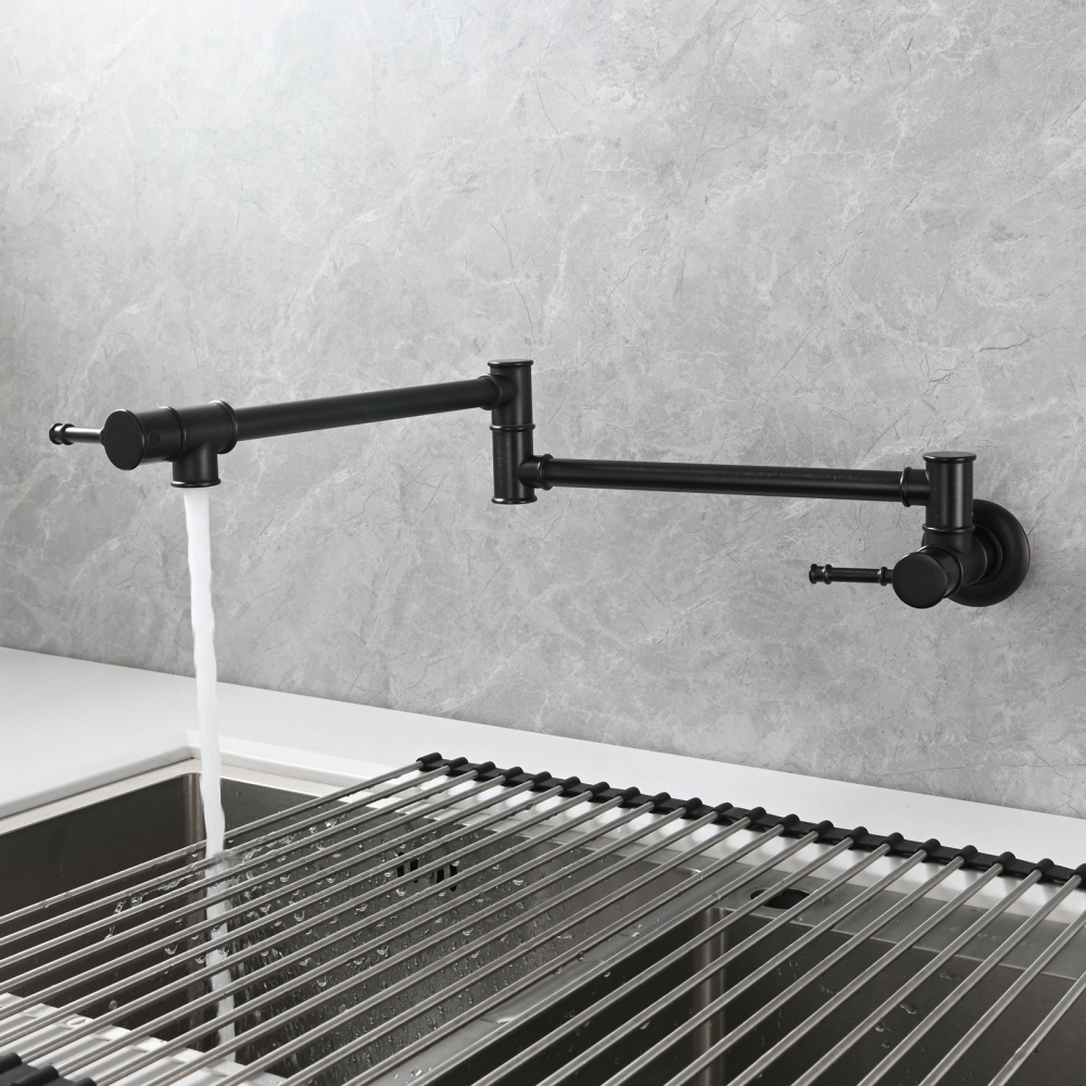 Tecmolog Brass Pot Filler Faucet Wall Mount Kitchen Folding Faucet Double Joint Swing Arms