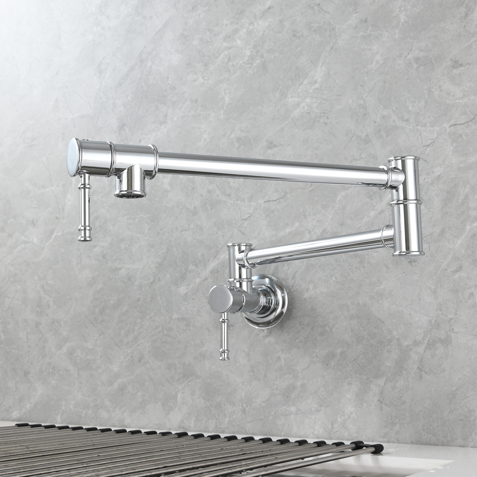 Tecmolog Brass Pot Filler Faucet Wall Mount Kitchen Folding Faucet Double Joint Swing Arms