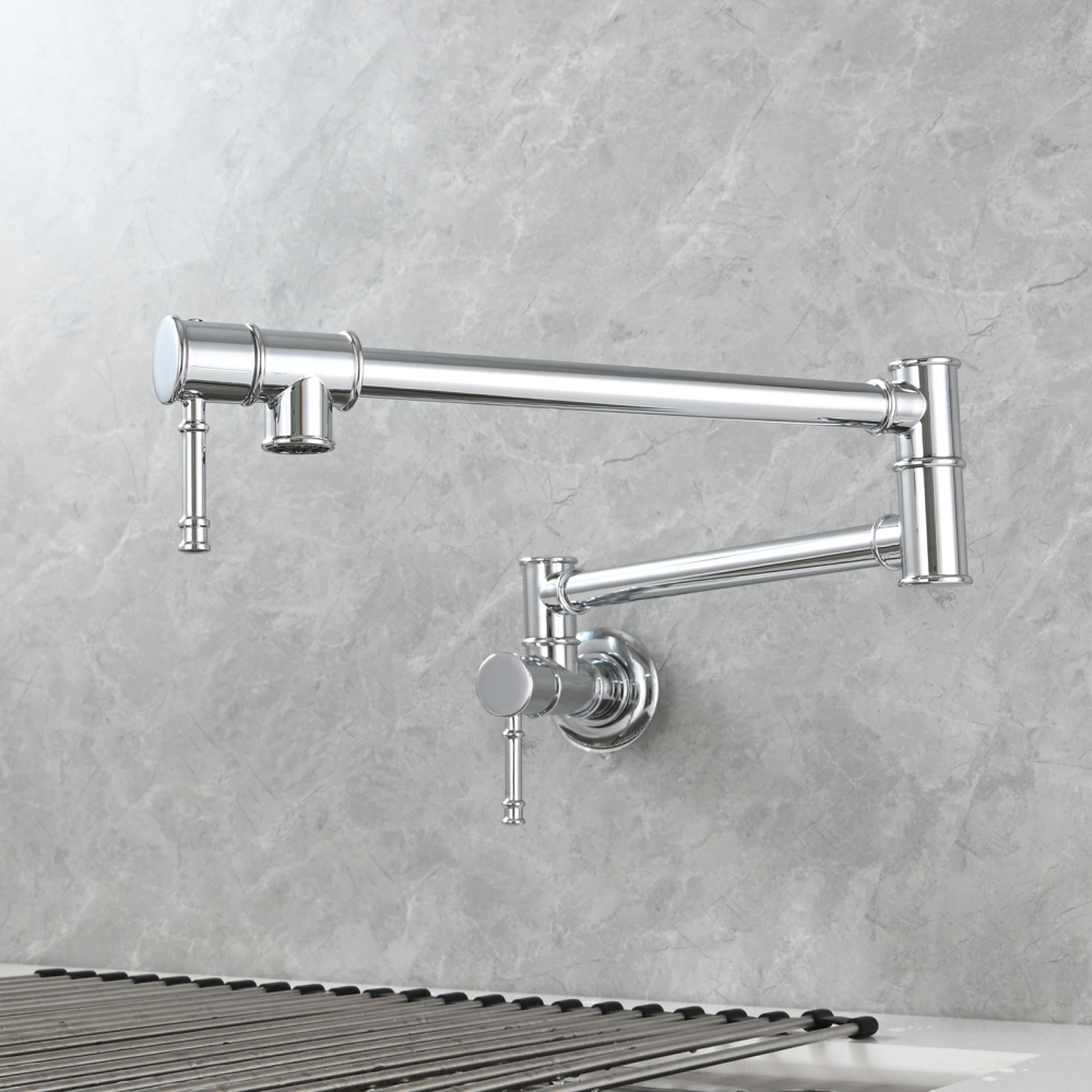 Tecmolog Brass Pot Filler Faucet Wall Mount Kitchen Folding Faucet Double Joint Swing Arms