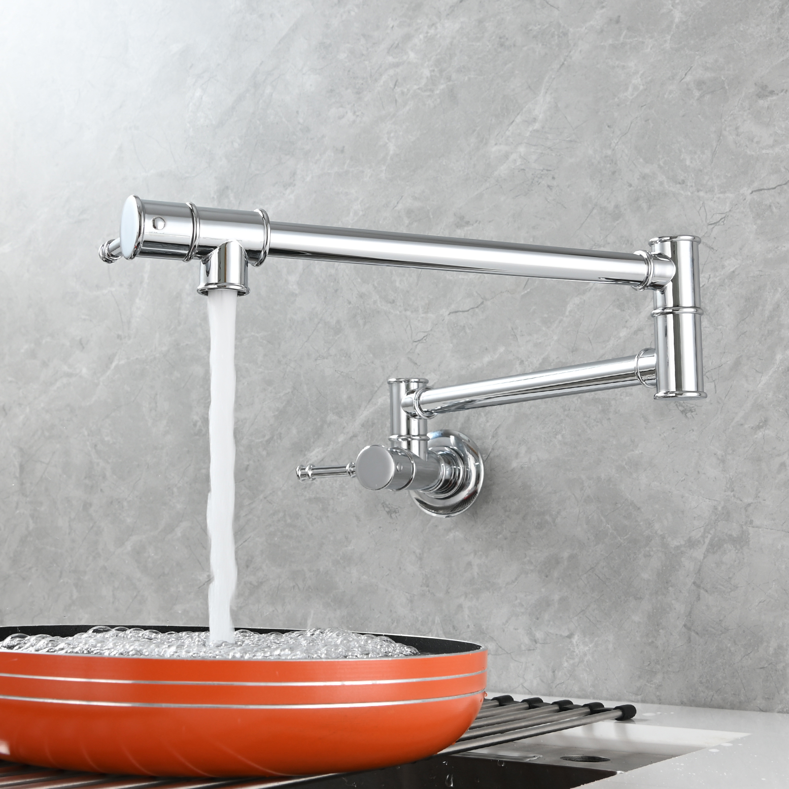 Tecmolog Brass Pot Filler Faucet Wall Mount Kitchen Folding Faucet Double Joint Swing Arms