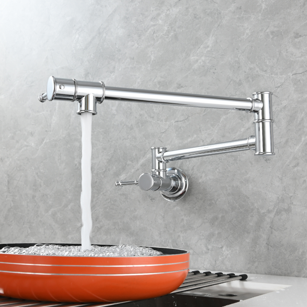 Tecmolog Brass Pot Filler Faucet Wall Mount Kitchen Folding Faucet Double Joint Swing Arms
