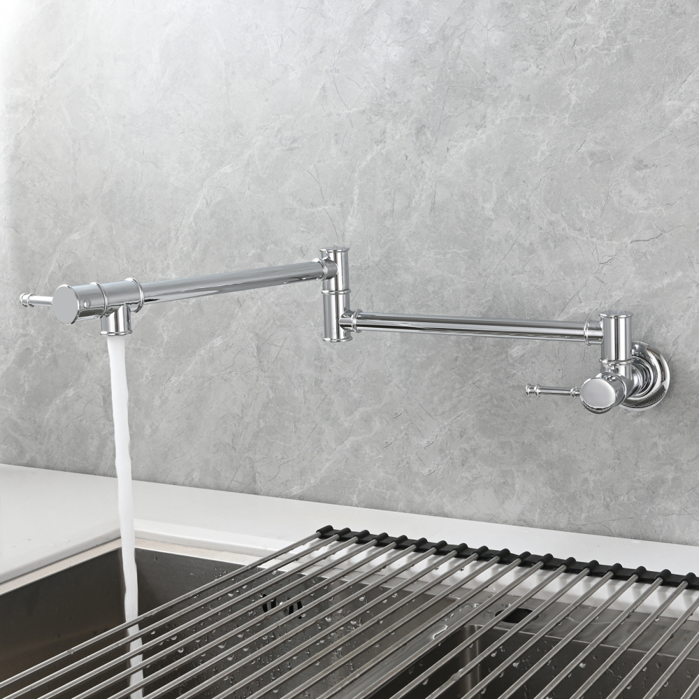 Tecmolog Brass Pot Filler Faucet Wall Mount Kitchen Folding Faucet Double Joint Swing Arms
