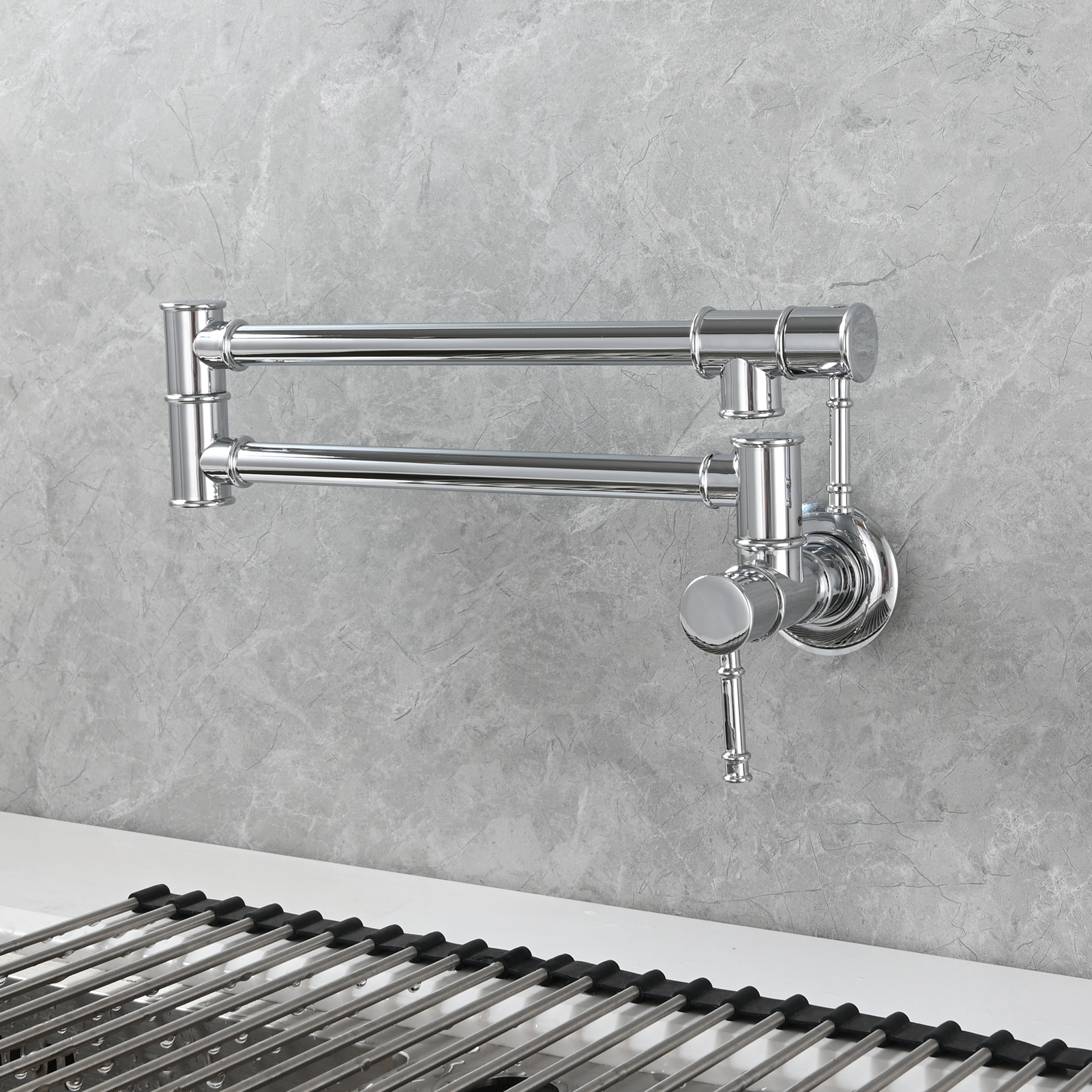 Tecmolog Brass Pot Filler Faucet Wall Mount Kitchen Folding Faucet Double Joint Swing Arms