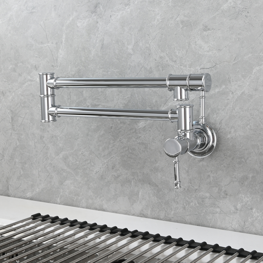 Tecmolog Brass Pot Filler Faucet Wall Mount Kitchen Folding Faucet Double Joint Swing Arms