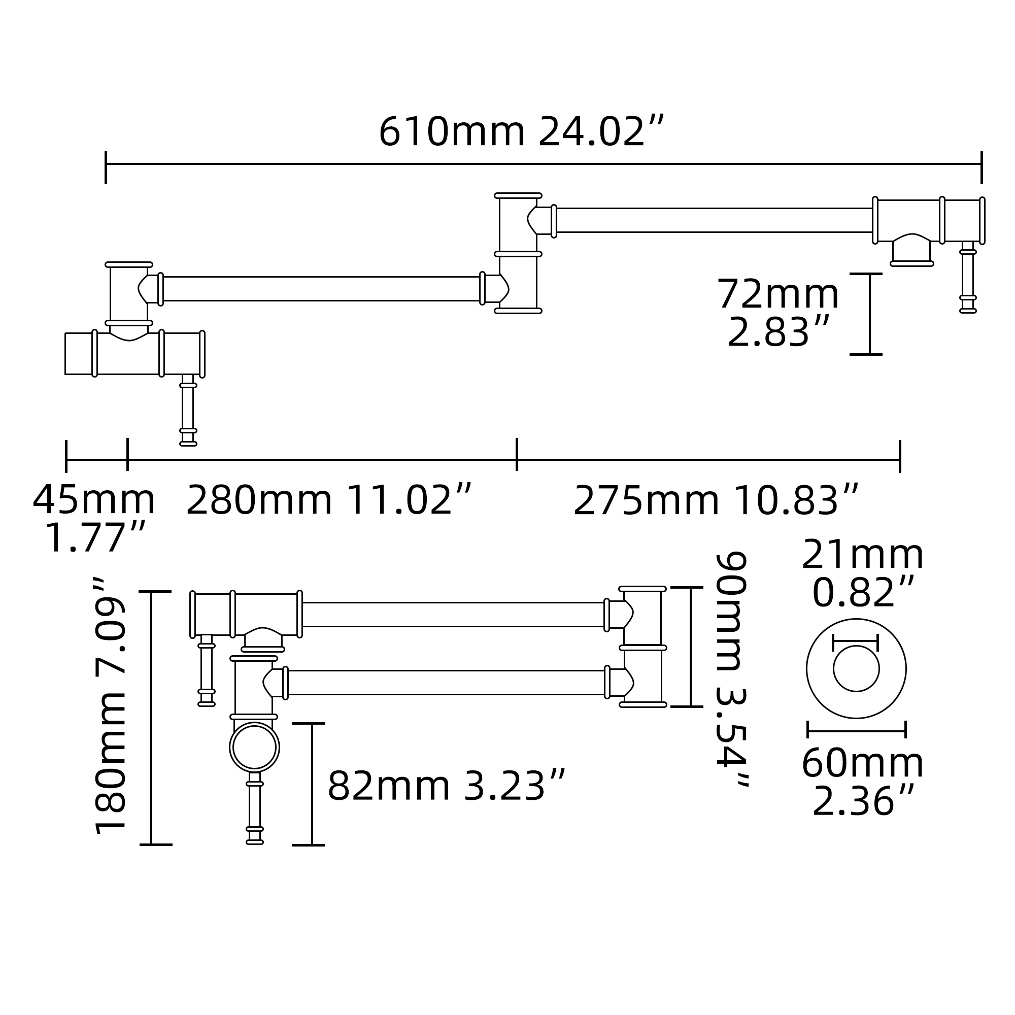 Tecmolog Brass Pot Filler Faucet Wall Mount Kitchen Folding Faucet Double Joint Swing Arms
