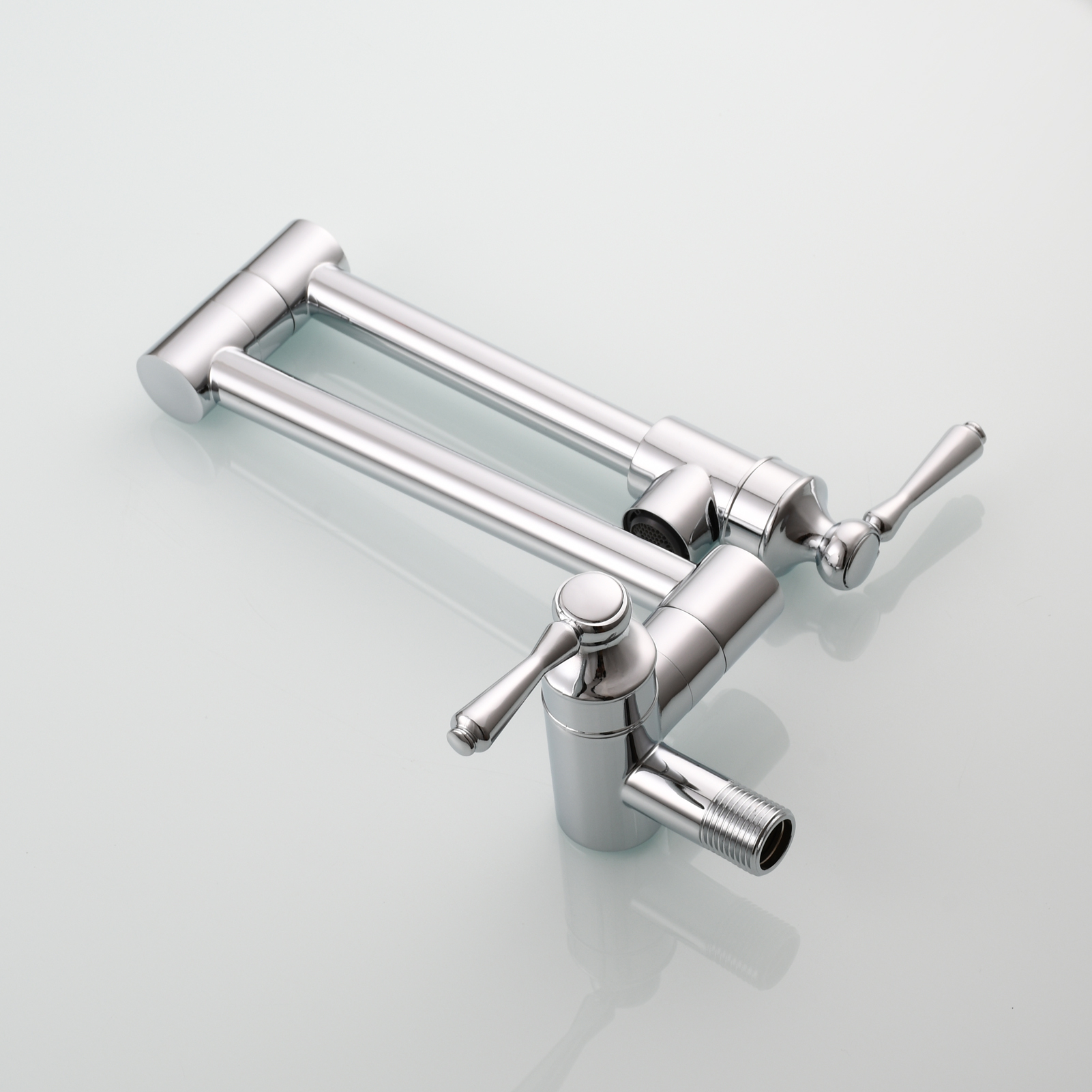 Tecmolog Brass Folding Double Joint Swing Arm Kitchen Faucet Single Hole Two Handles Kitchen Single Cold