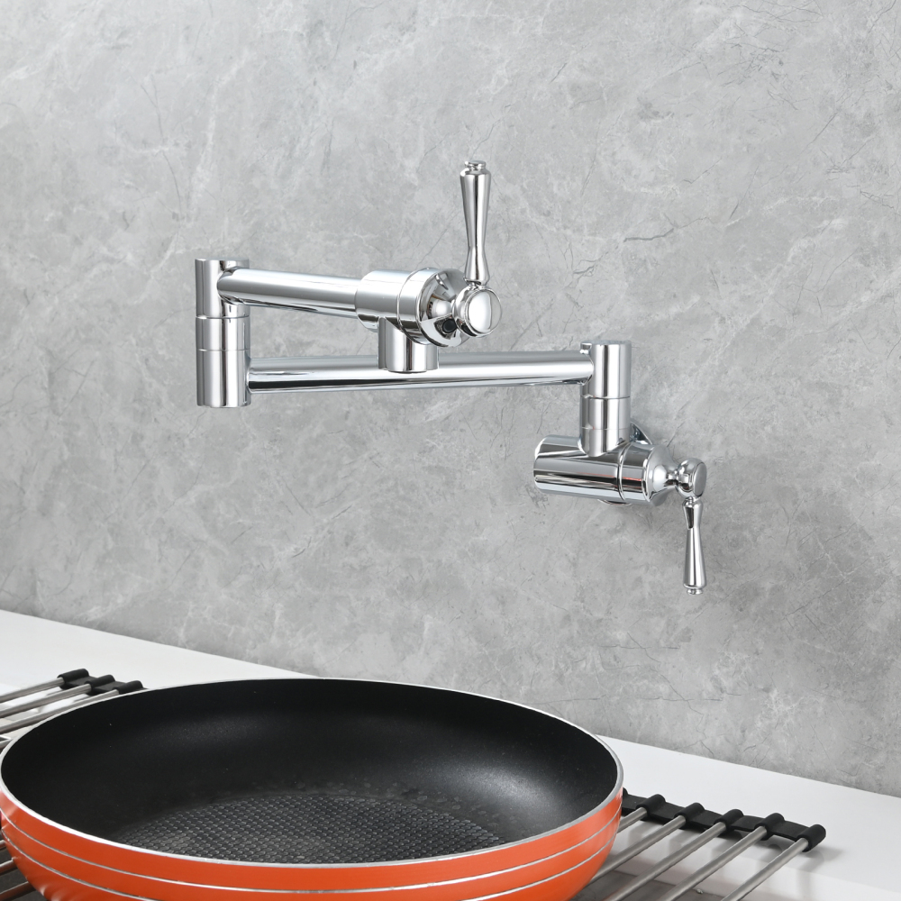 Tecmolog Brass Folding Double Joint Swing Arm Kitchen Faucet Single Hole Two Handles Kitchen Single Cold