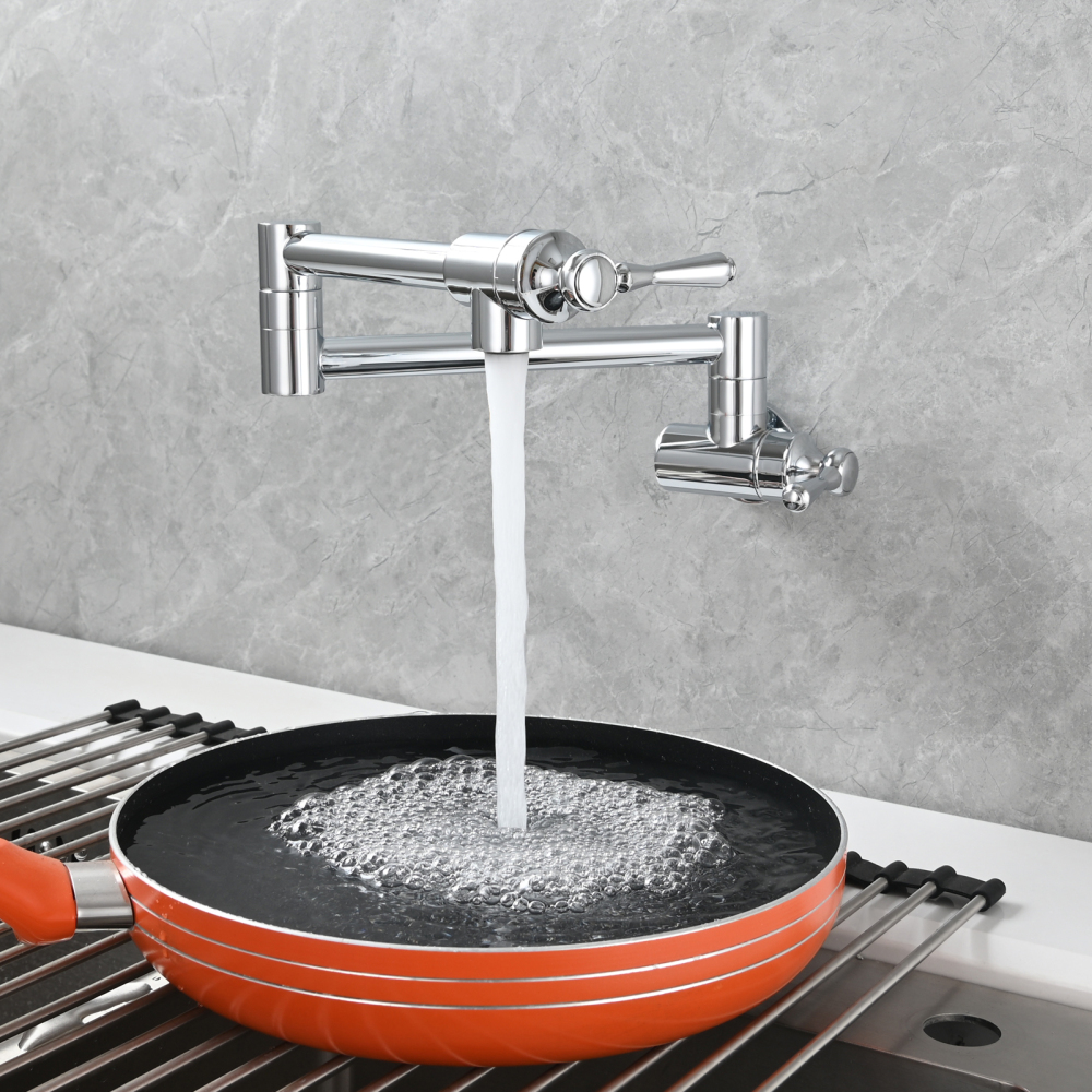 Tecmolog Brass Folding Double Joint Swing Arm Kitchen Faucet Single Hole Two Handles Kitchen Single Cold