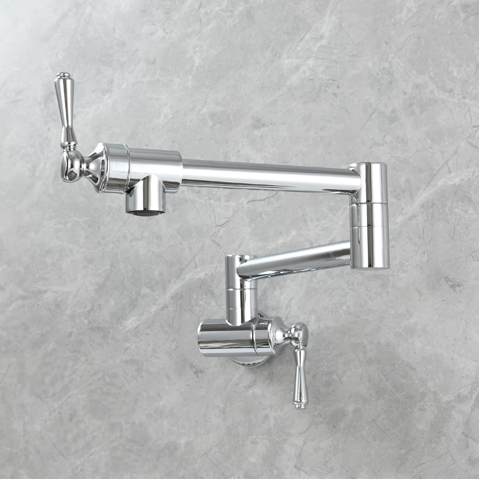 Tecmolog Brass Folding Double Joint Swing Arm Kitchen Faucet Single Hole Two Handles Kitchen Single Cold