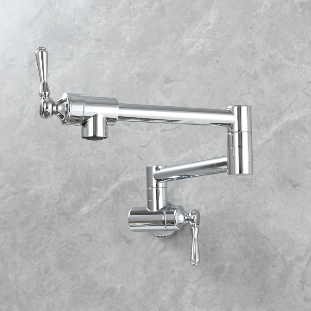 Tecmolog Brass Folding Double Joint Swing Arm Kitchen Faucet Single Hole Two Handles Kitchen Single Cold