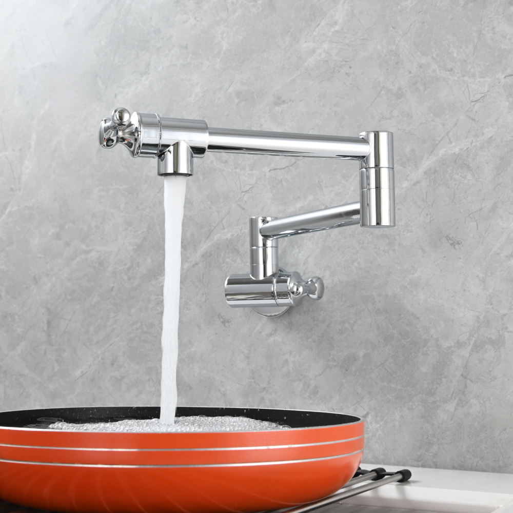 Tecmolog Brass Folding Double Joint Swing Arm Kitchen Faucet Single Hole Two Handles Kitchen Single Cold