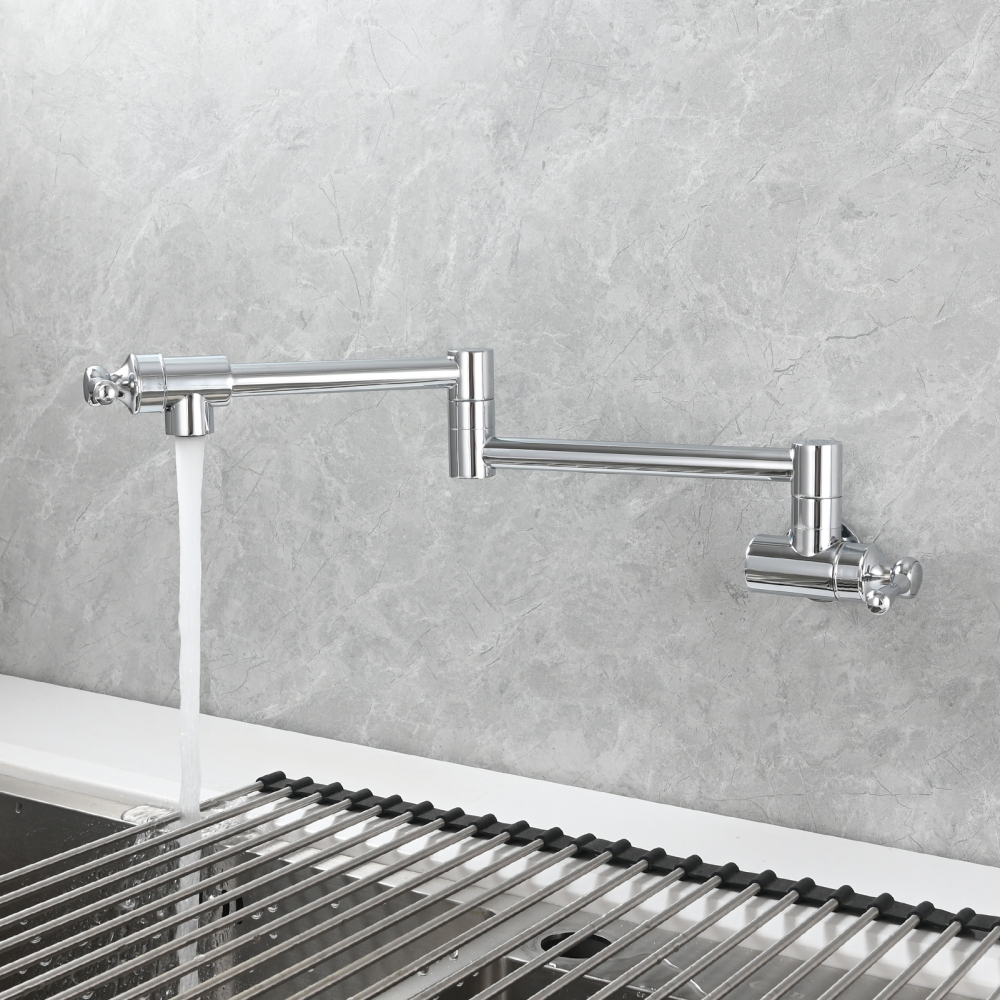 Tecmolog Brass Folding Double Joint Swing Arm Kitchen Faucet Single Hole Two Handles Kitchen Single Cold