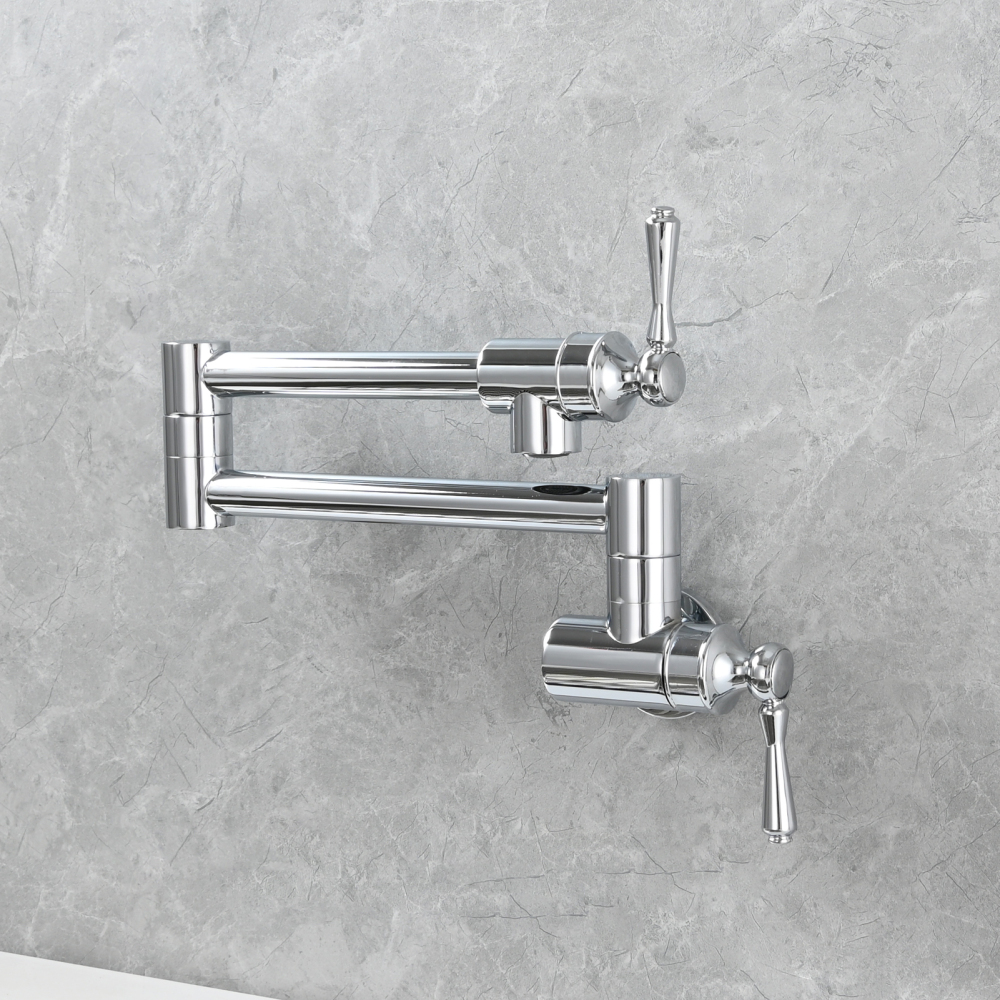 Tecmolog Brass Folding Double Joint Swing Arm Kitchen Faucet Single Hole Two Handles Kitchen Single Cold