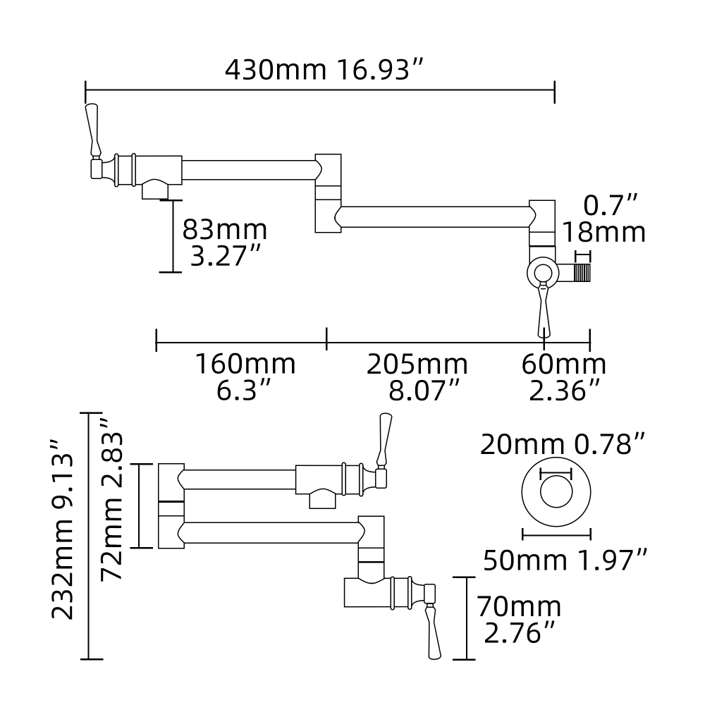 Tecmolog Brass Folding Double Joint Swing Arm Kitchen Faucet Single Hole Two Handles Kitchen Single Cold