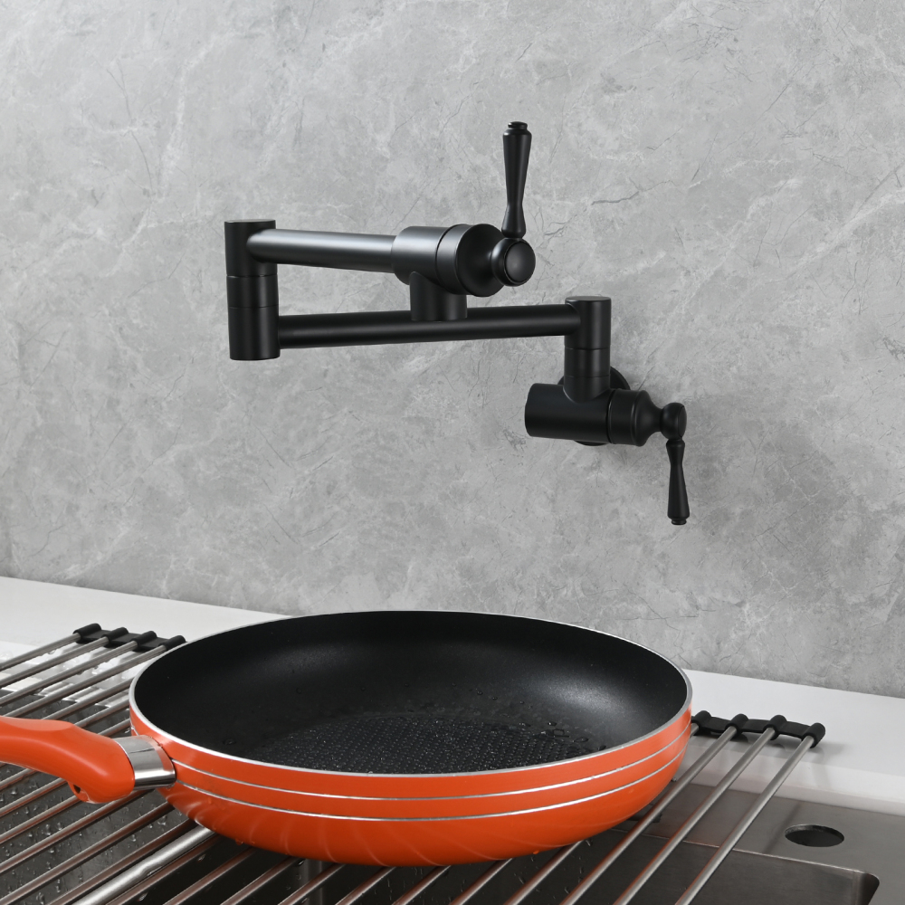 Tecmolog Brass Folding Double Joint Swing Arm Kitchen Faucet Single Hole Two Handles Kitchen Single Cold