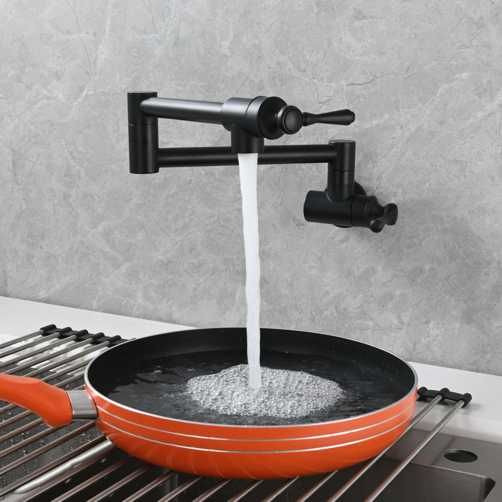 Tecmolog Brass Folding Double Joint Swing Arm Kitchen Faucet Single Hole Two Handles Kitchen Single Cold