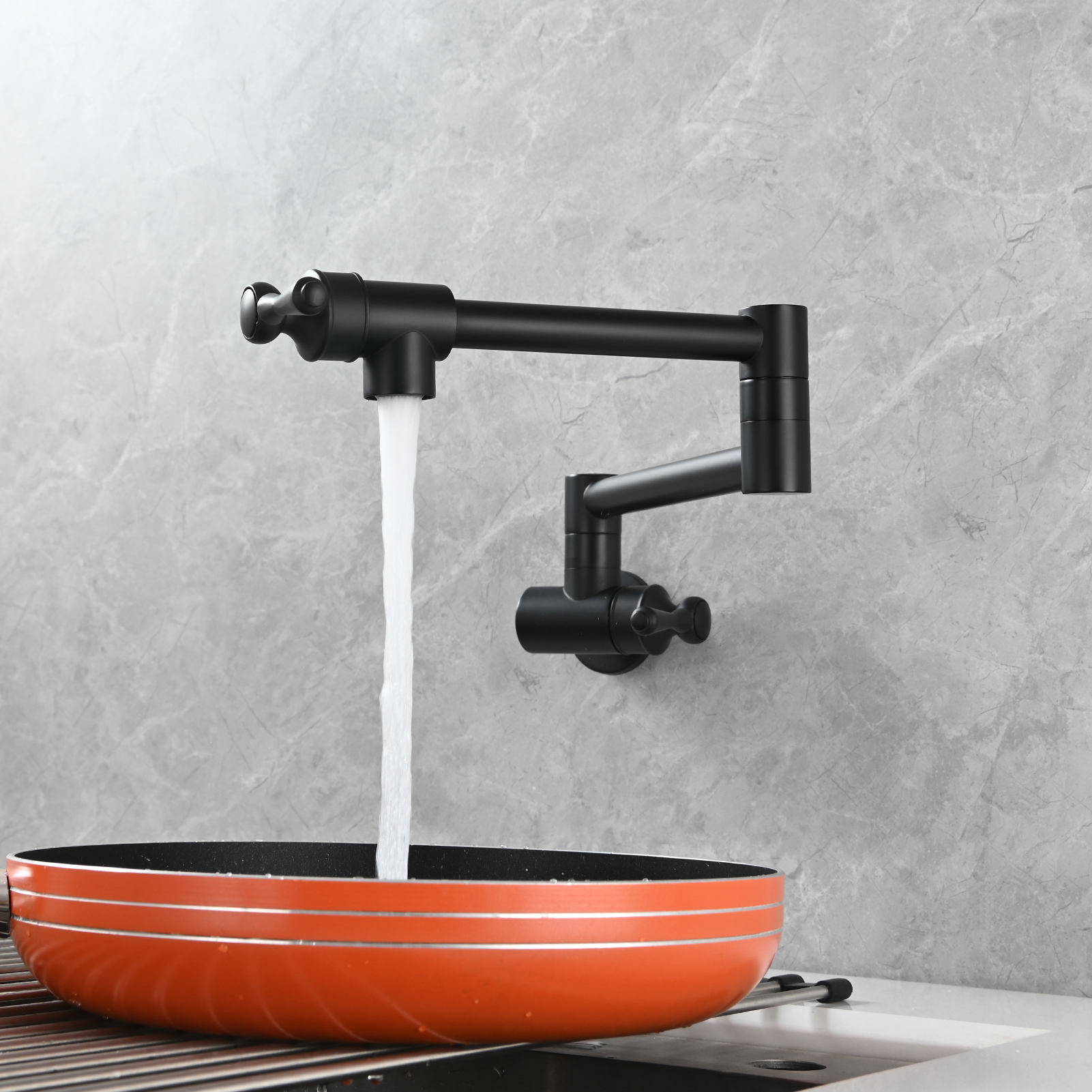 Tecmolog Brass Folding Double Joint Swing Arm Kitchen Faucet Single Hole Two Handles Kitchen Single Cold