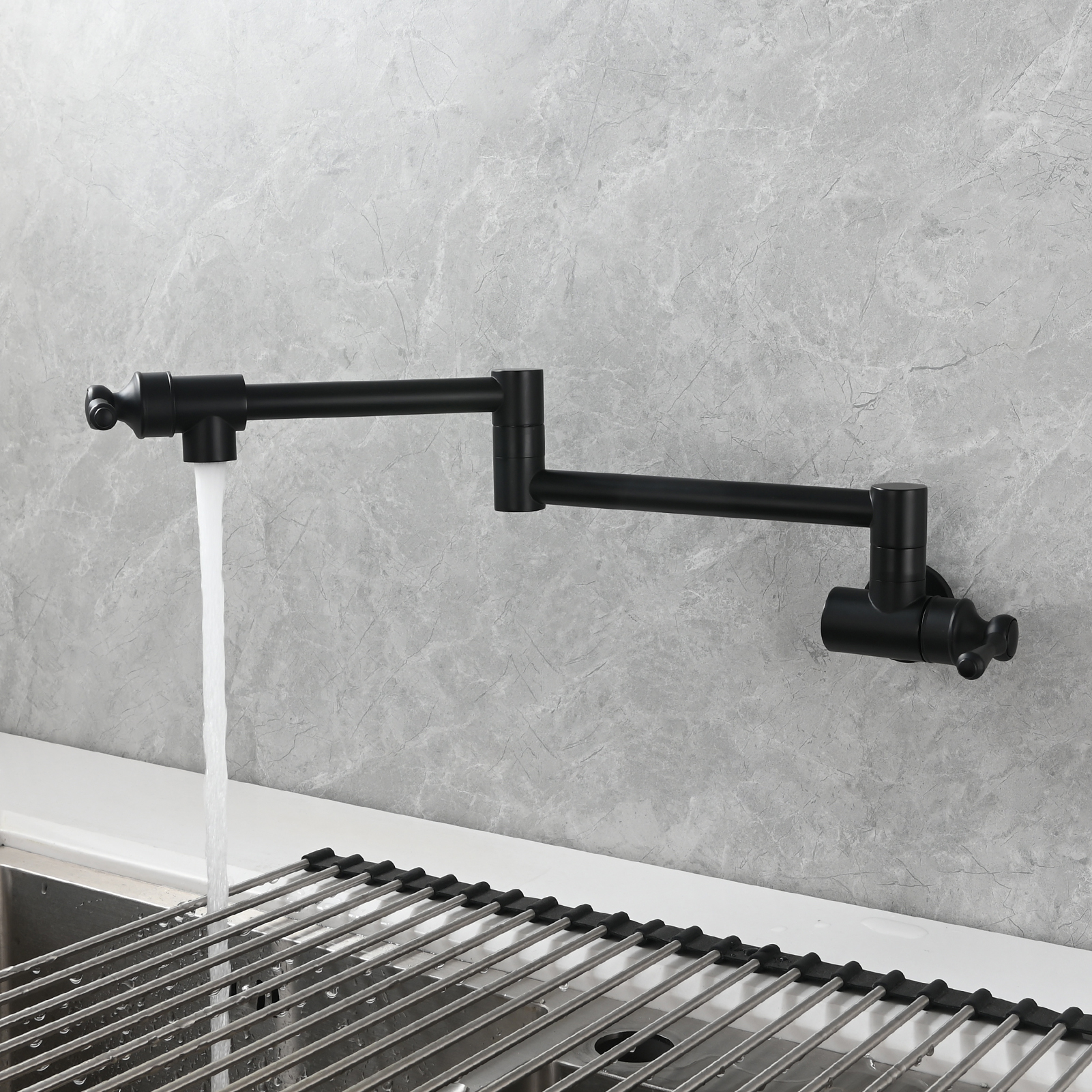 Tecmolog Brass Folding Double Joint Swing Arm Kitchen Faucet Single Hole Two Handles Kitchen Single Cold