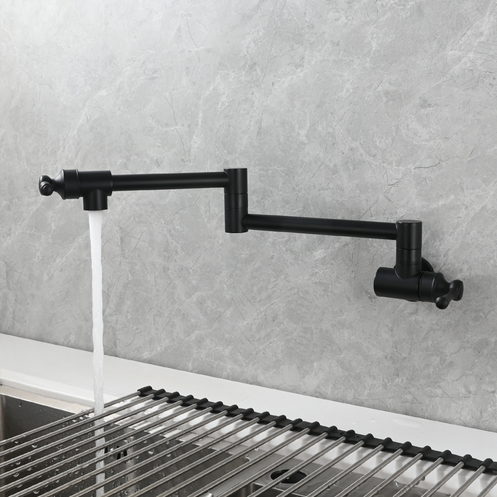 Tecmolog Brass Folding Double Joint Swing Arm Kitchen Faucet Single Hole Two Handles Kitchen Single Cold