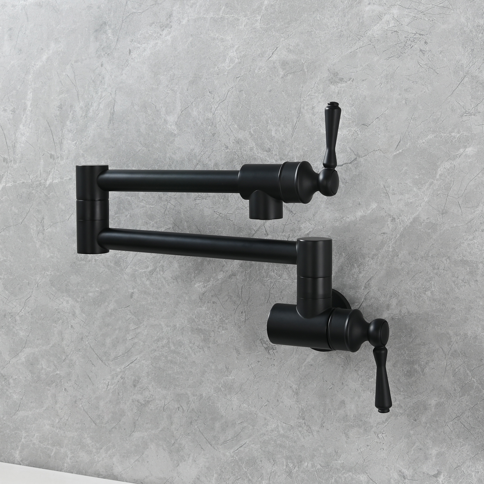 Tecmolog Brass Folding Double Joint Swing Arm Kitchen Faucet Single Hole Two Handles Kitchen Single Cold