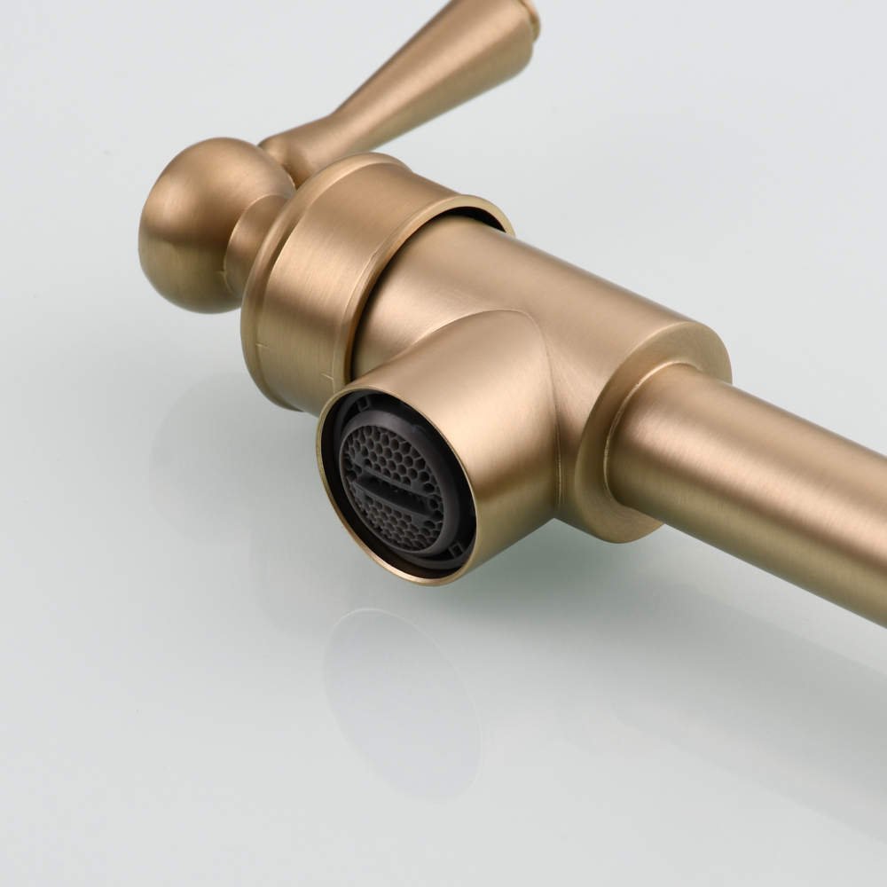 Tecmolog Brass Folding Double Joint Swing Arm Kitchen Faucet Single Hole Two Handles Kitchen Single Cold