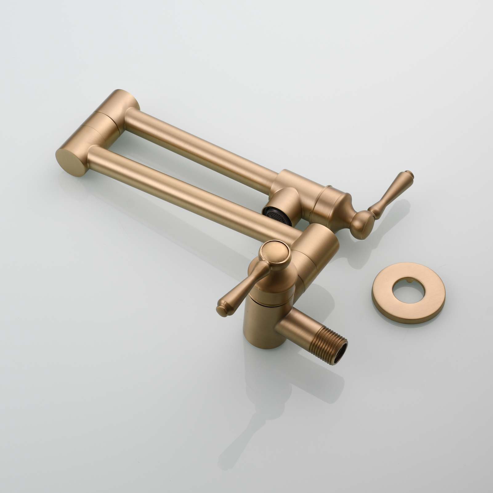 Tecmolog Brass Folding Double Joint Swing Arm Kitchen Faucet Single Hole Two Handles Kitchen Single Cold