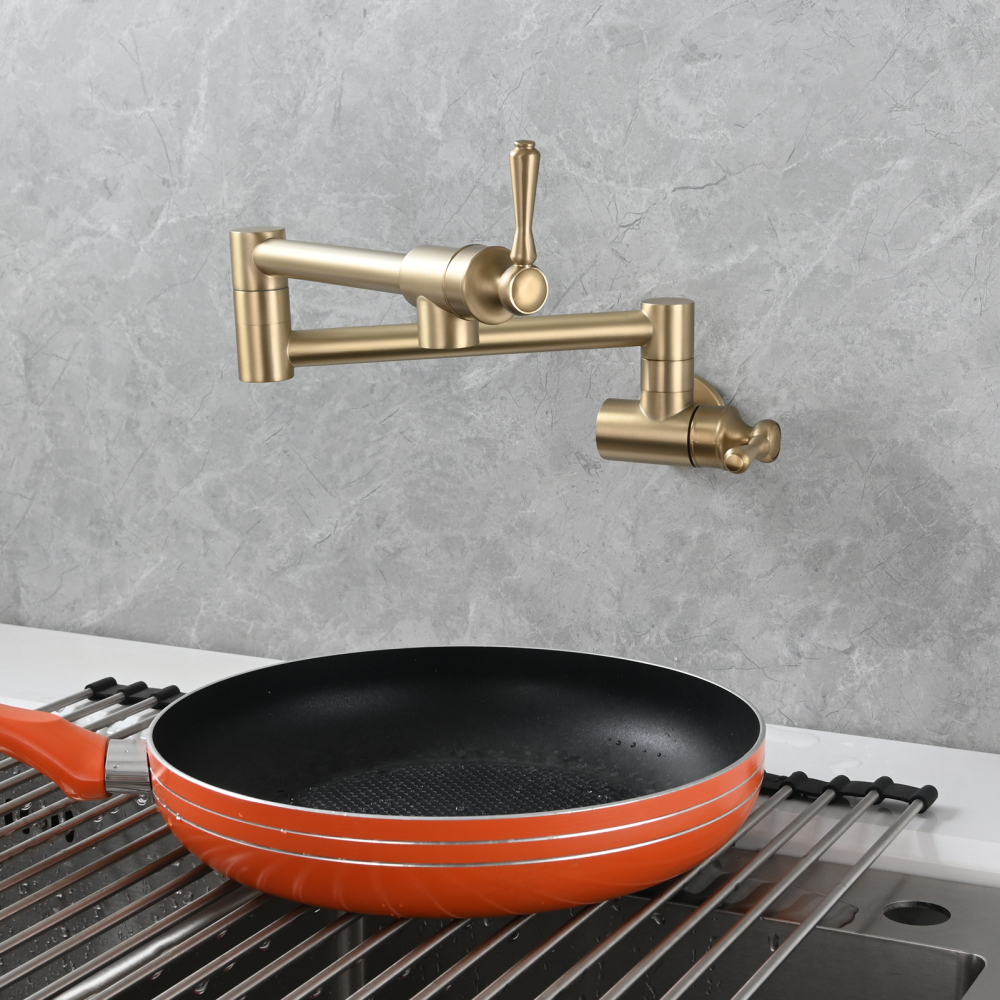 Tecmolog Brass Folding Double Joint Swing Arm Kitchen Faucet Single Hole Two Handles Kitchen Single Cold
