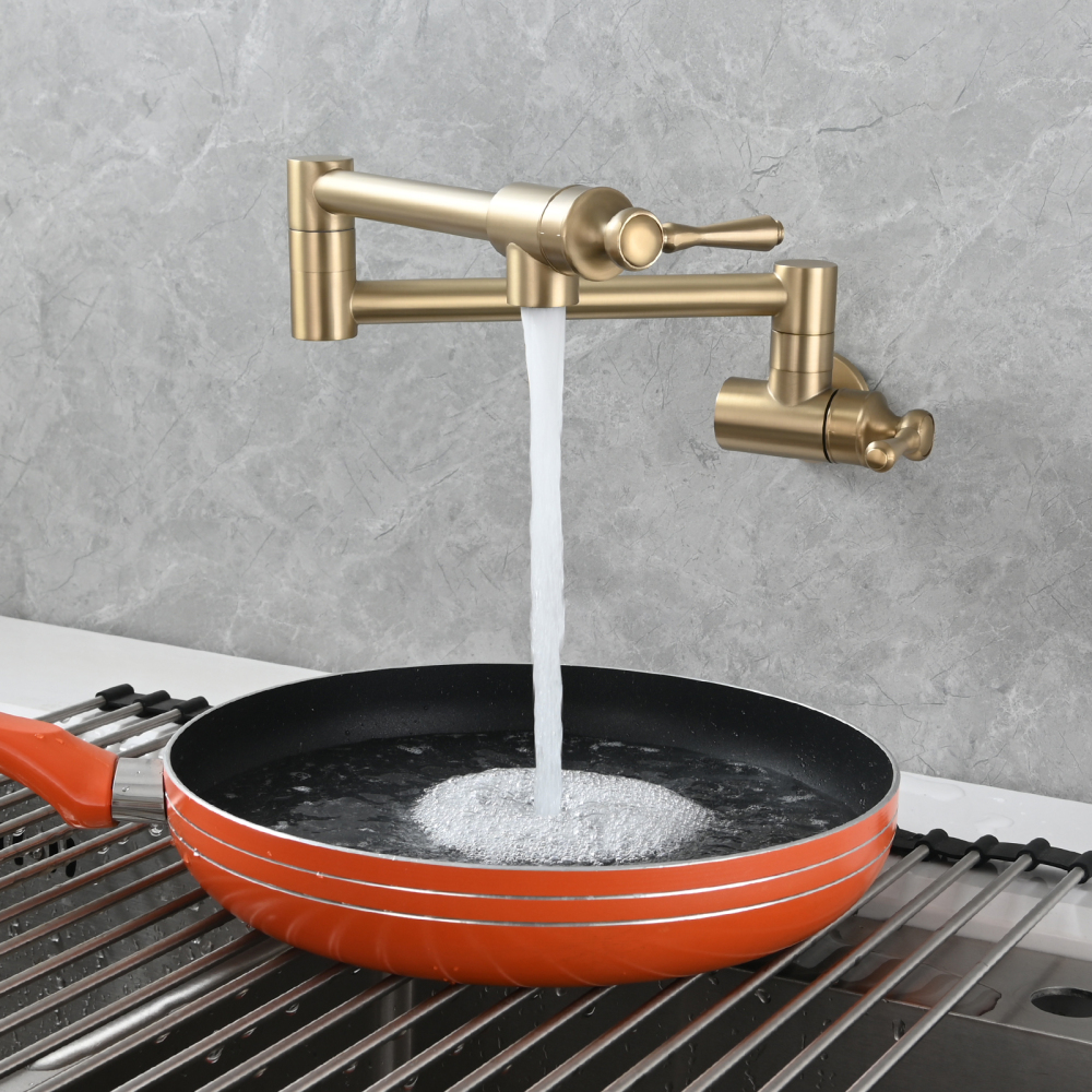 Tecmolog Brass Folding Double Joint Swing Arm Kitchen Faucet Single Hole Two Handles Kitchen Single Cold