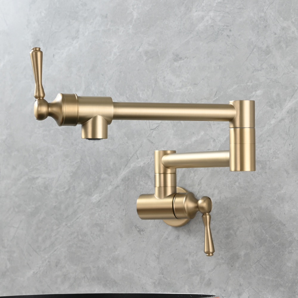 Tecmolog Brass Folding Double Joint Swing Arm Kitchen Faucet Single Hole Two Handles Kitchen Single Cold