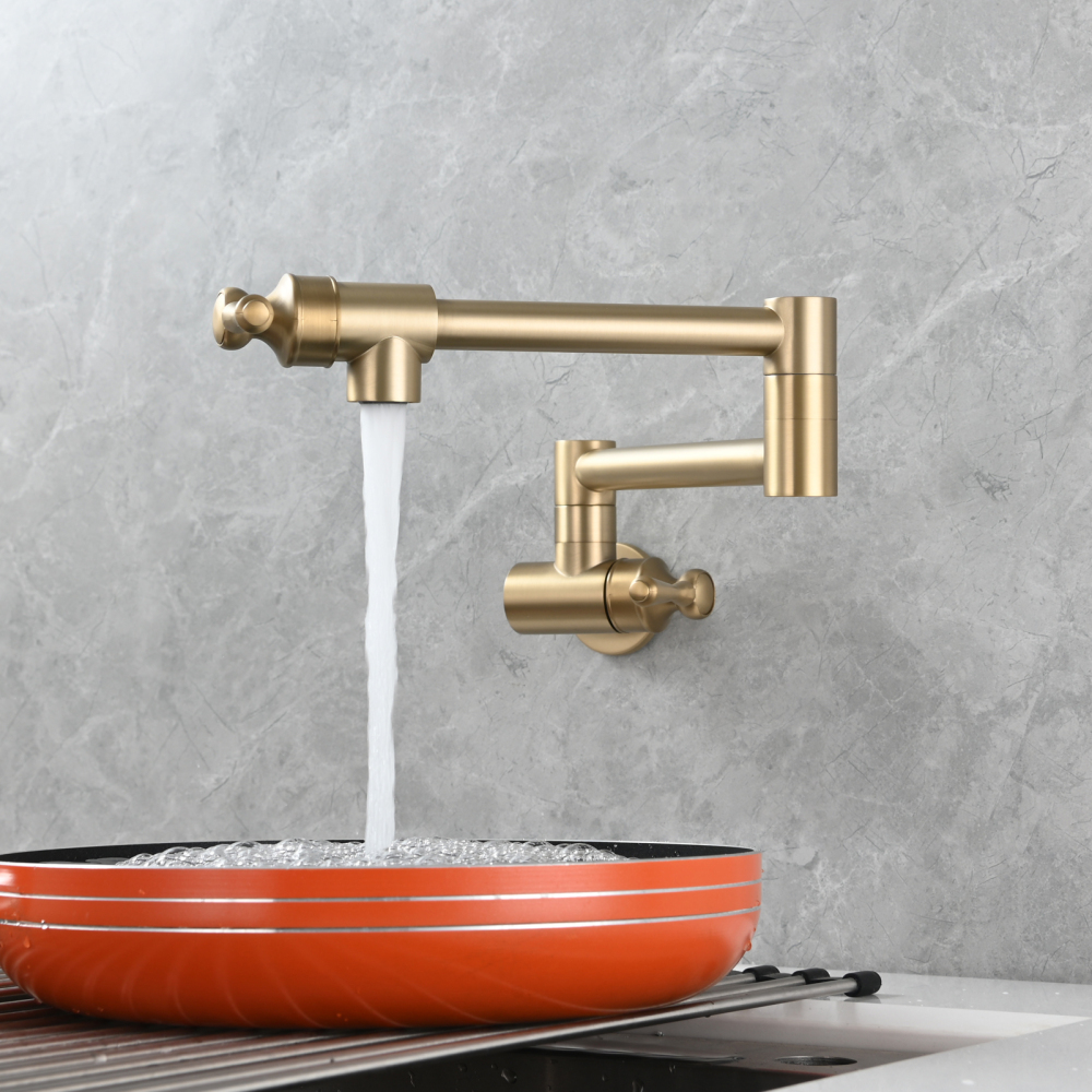Tecmolog Brass Folding Double Joint Swing Arm Kitchen Faucet Single Hole Two Handles Kitchen Single Cold