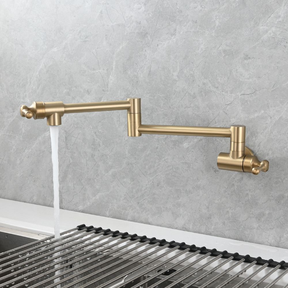 Tecmolog Brass Folding Double Joint Swing Arm Kitchen Faucet Single Hole Two Handles Kitchen Single Cold