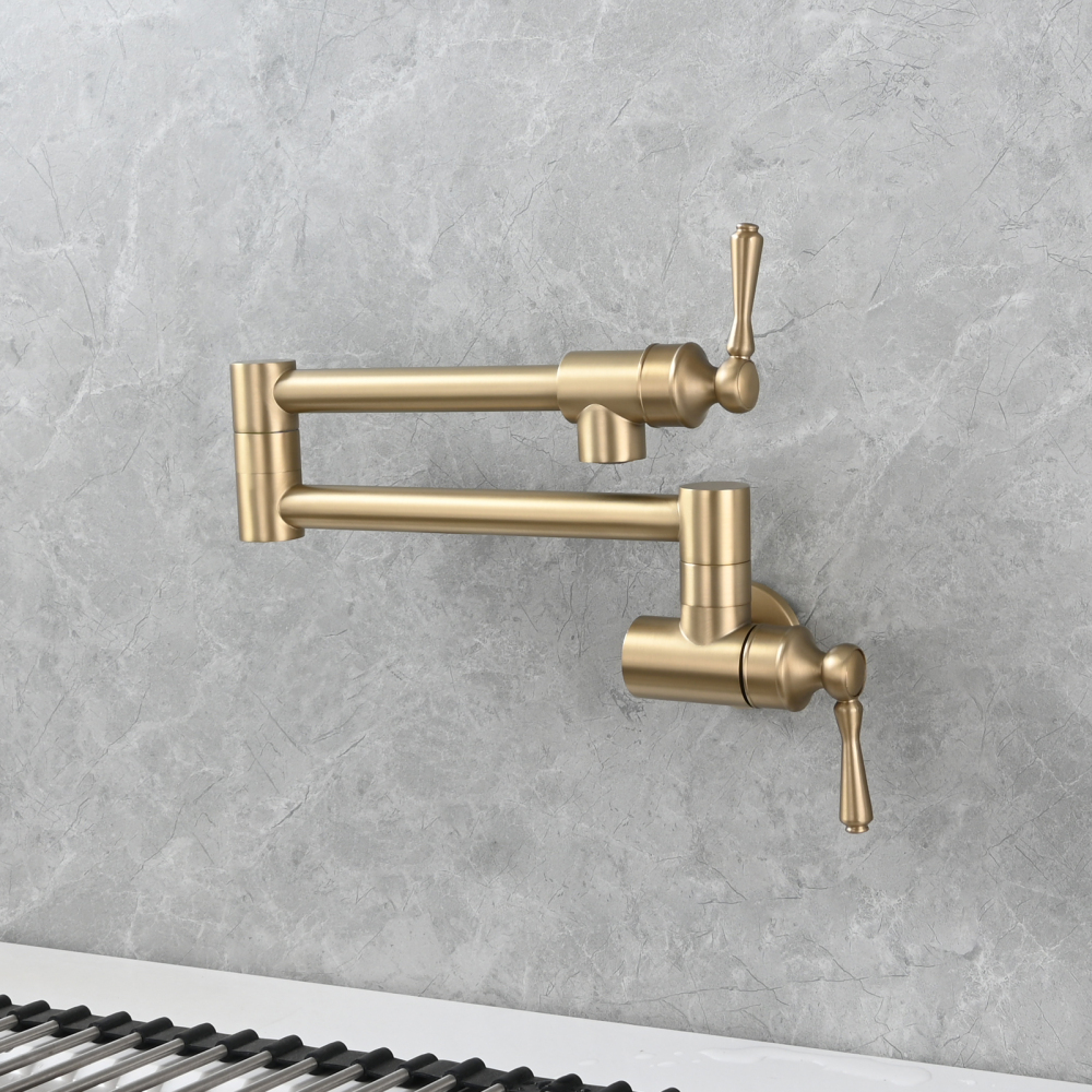 Tecmolog Brass Folding Double Joint Swing Arm Kitchen Faucet Single Hole Two Handles Kitchen Single Cold
