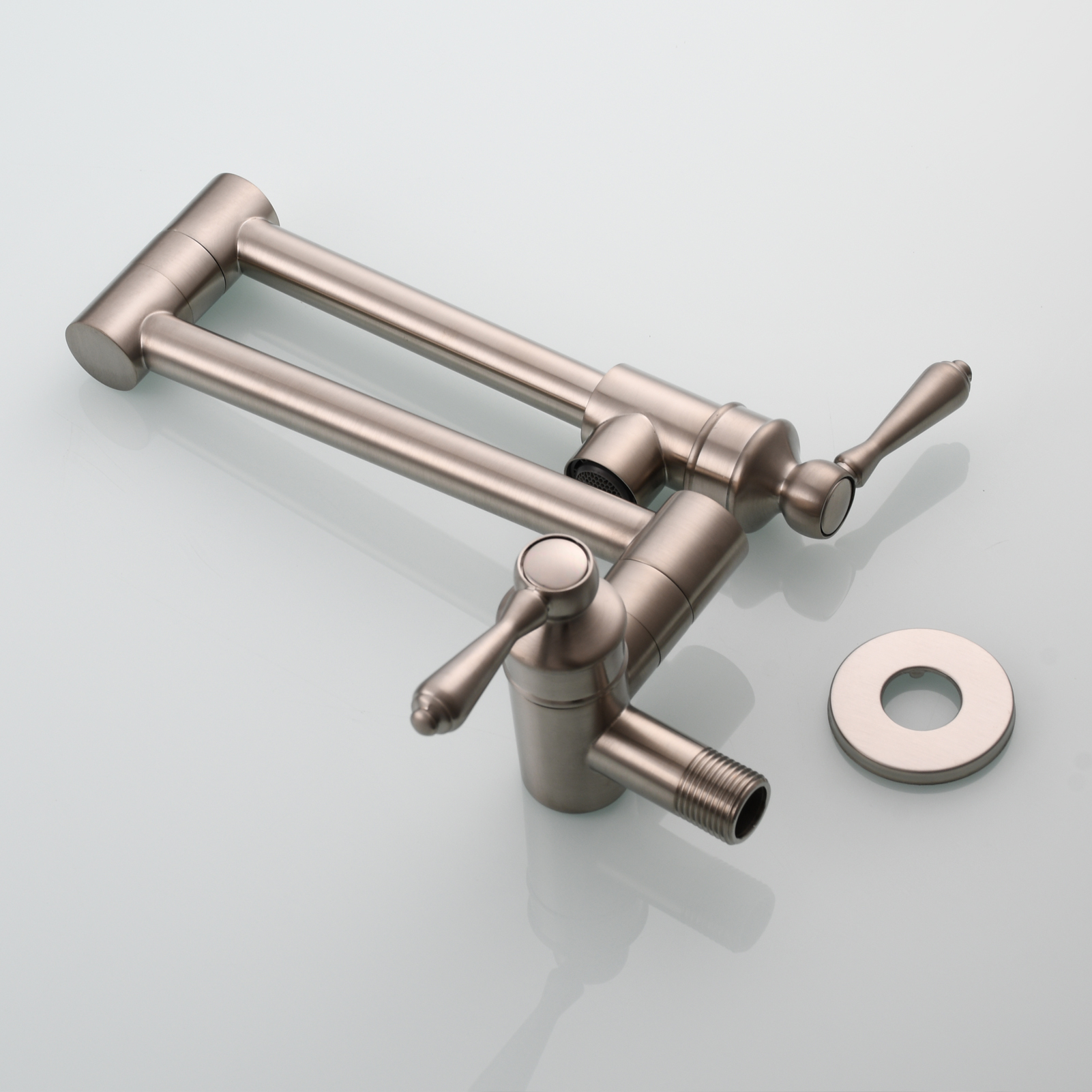 Tecmolog Brass Folding Double Joint Swing Arm Kitchen Faucet Single Hole Two Handles Kitchen Single Cold