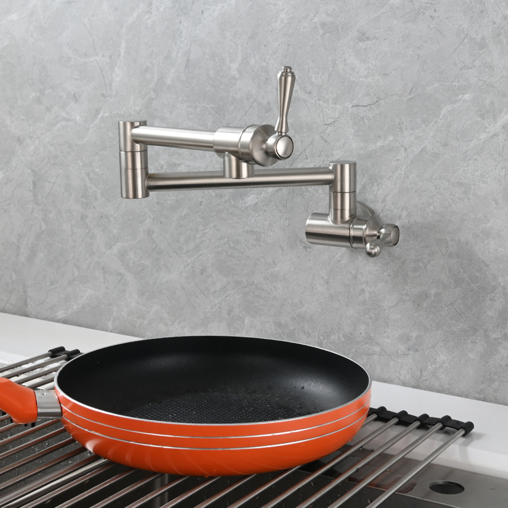 Tecmolog Brass Folding Double Joint Swing Arm Kitchen Faucet Single Hole Two Handles Kitchen Single Cold