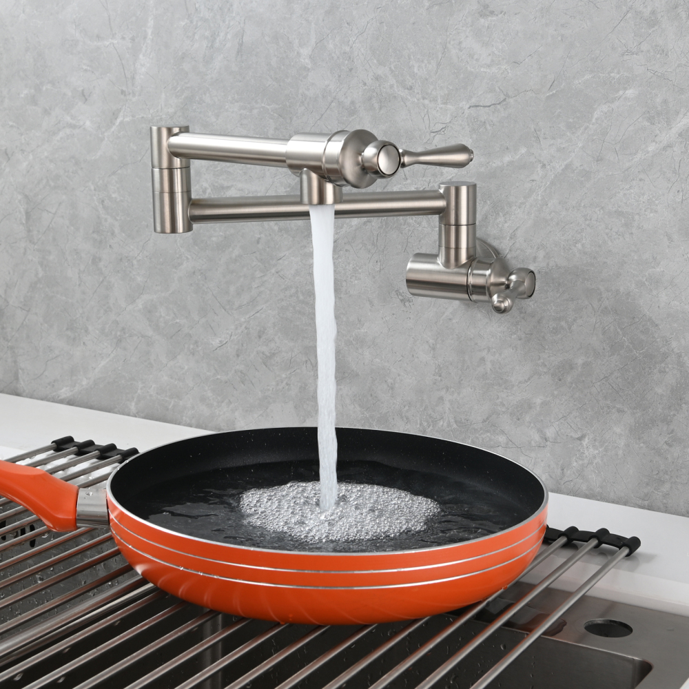 Tecmolog Brass Folding Double Joint Swing Arm Kitchen Faucet Single Hole Two Handles Kitchen Single Cold