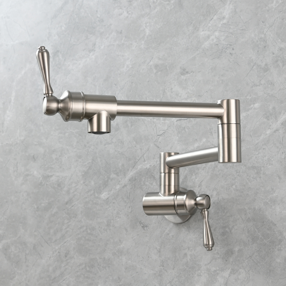 Tecmolog Brass Folding Double Joint Swing Arm Kitchen Faucet Single Hole Two Handles Kitchen Single Cold