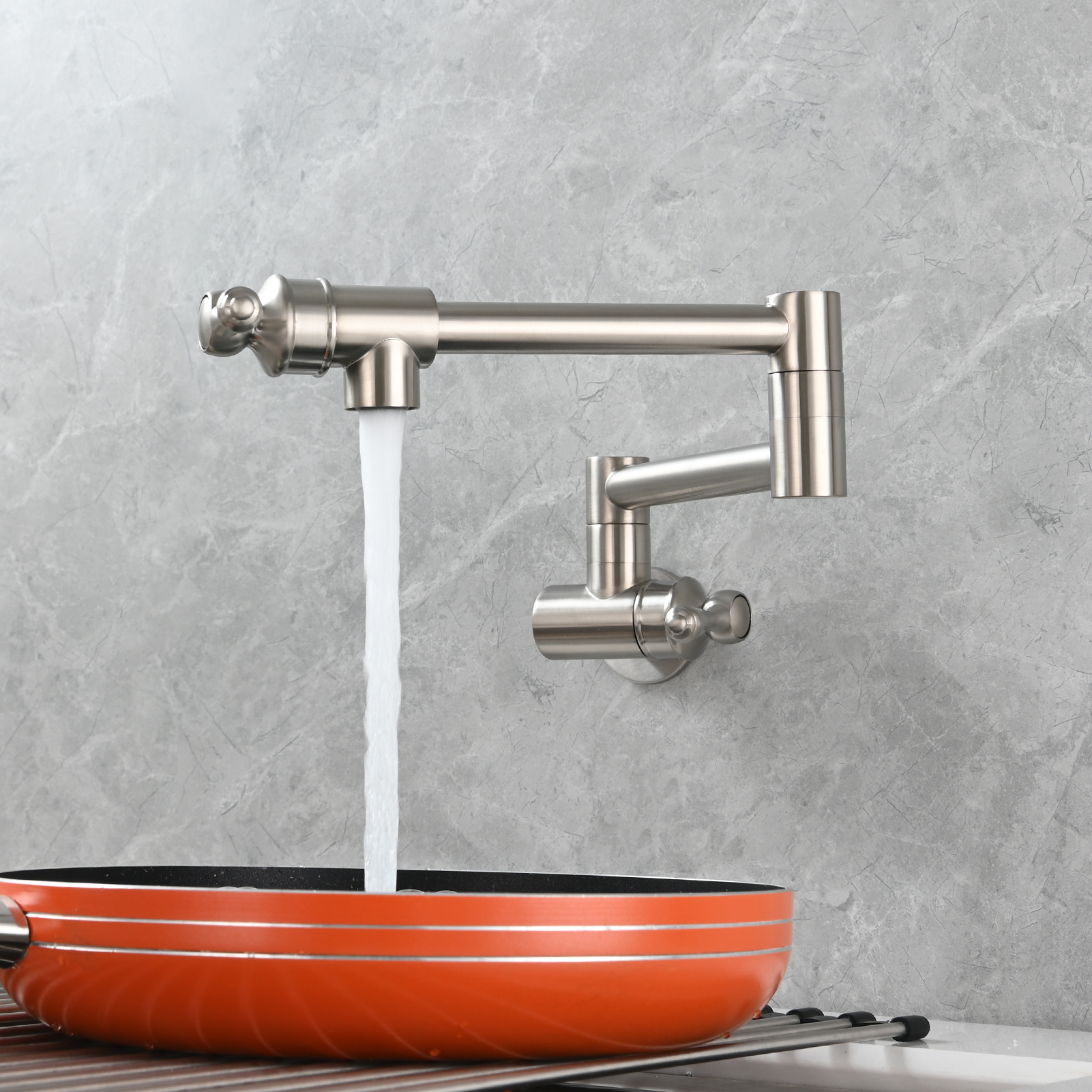 Tecmolog Brass Folding Double Joint Swing Arm Kitchen Faucet Single Hole Two Handles Kitchen Single Cold