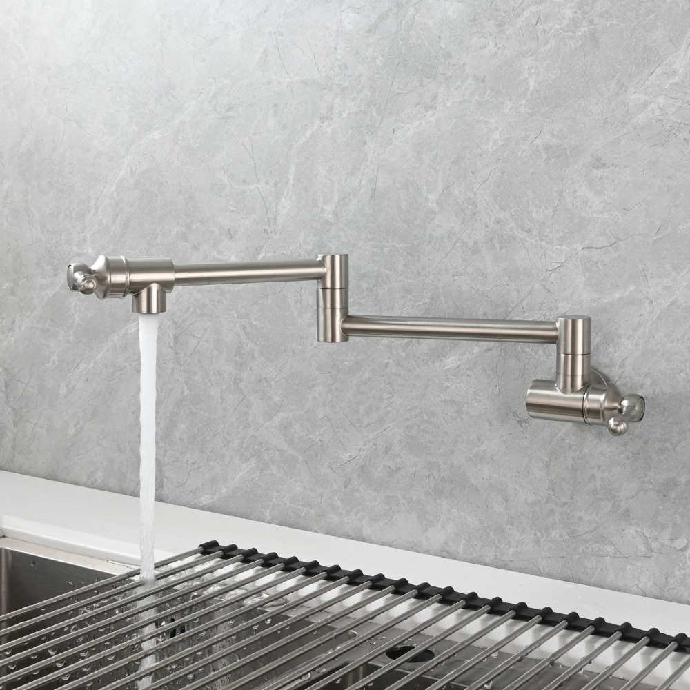 Tecmolog Brass Folding Double Joint Swing Arm Kitchen Faucet Single Hole Two Handles Kitchen Single Cold