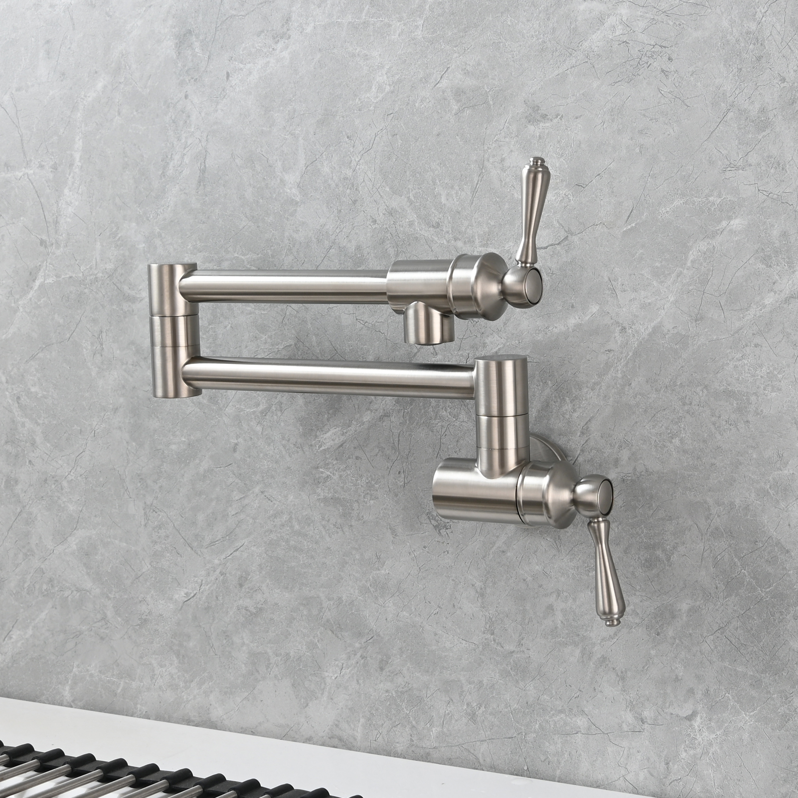 Tecmolog Brass Folding Double Joint Swing Arm Kitchen Faucet Single Hole Two Handles Kitchen Single Cold