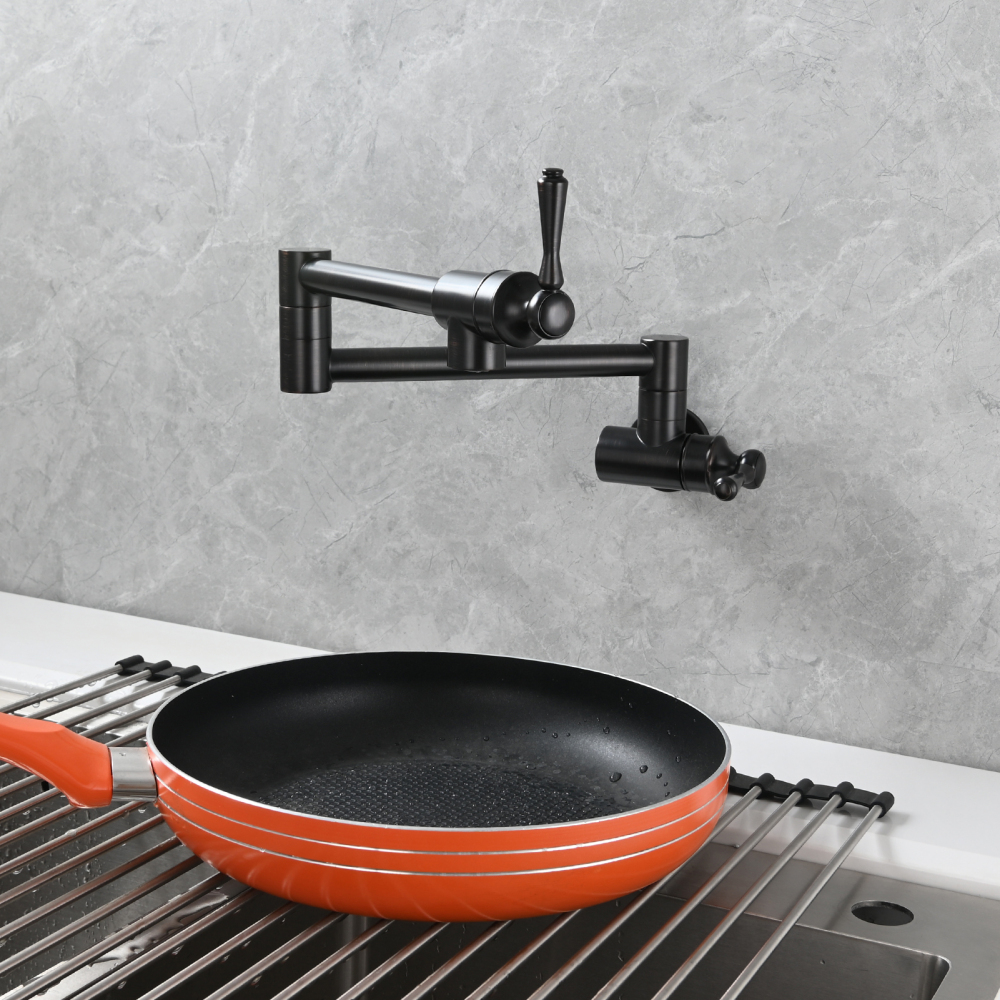 Tecmolog Brass Folding Double Joint Swing Arm Kitchen Faucet Single Hole Two Handles Kitchen Single Cold