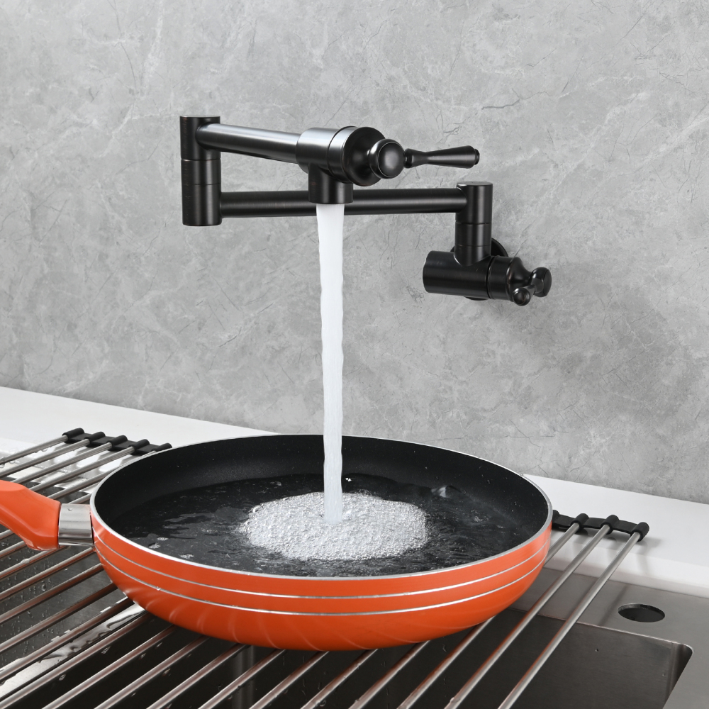 Tecmolog Brass Folding Double Joint Swing Arm Kitchen Faucet Single Hole Two Handles Kitchen Single Cold