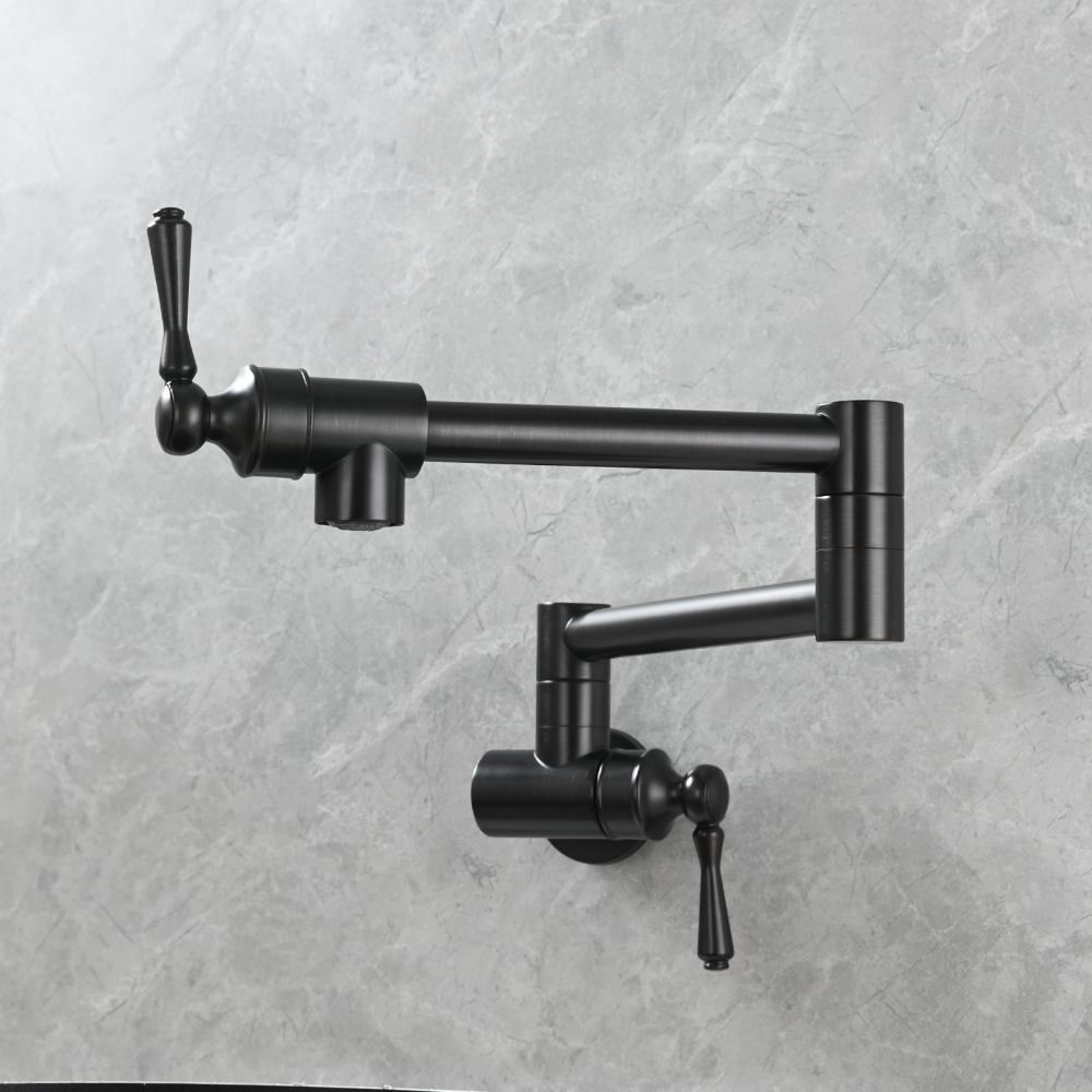 Tecmolog Brass Folding Double Joint Swing Arm Kitchen Faucet Single Hole Two Handles Kitchen Single Cold