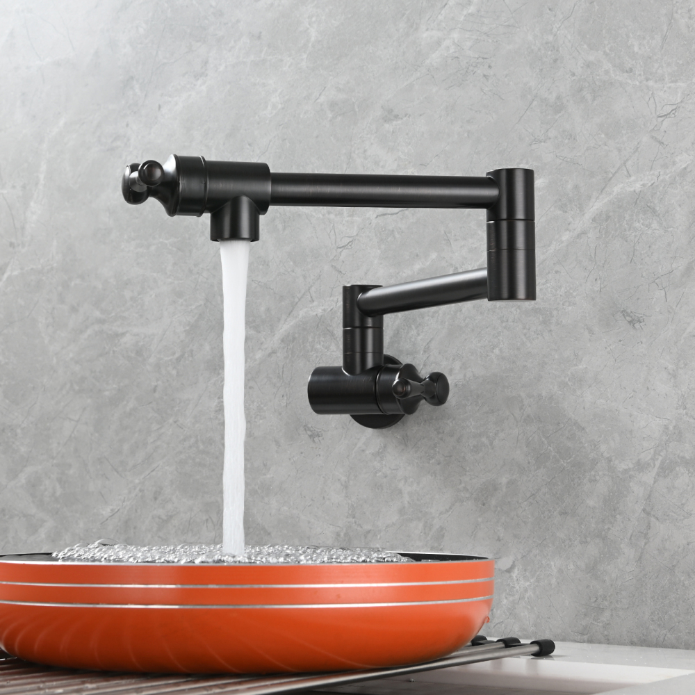 Tecmolog Brass Folding Double Joint Swing Arm Kitchen Faucet Single Hole Two Handles Kitchen Single Cold