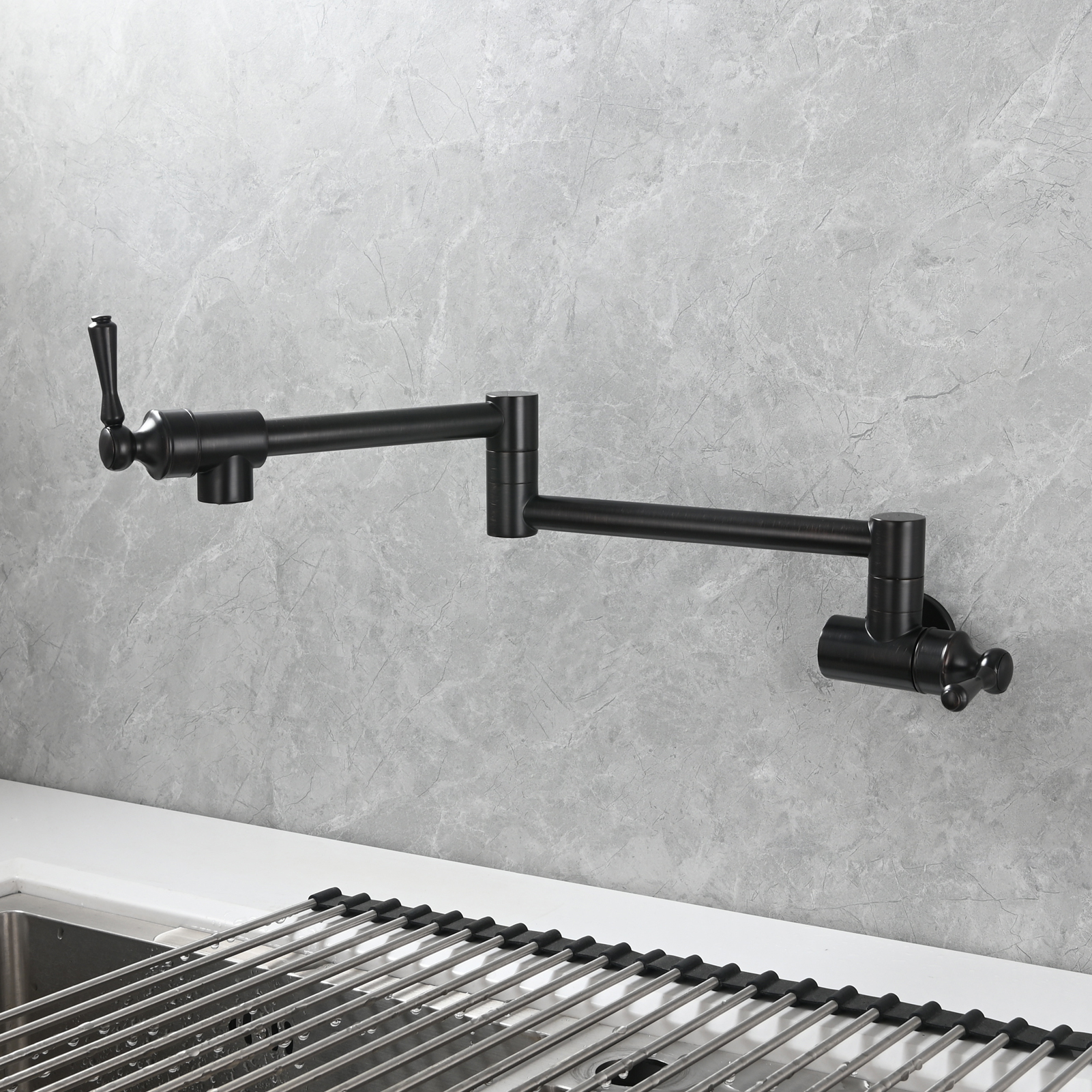 Tecmolog Brass Folding Double Joint Swing Arm Kitchen Faucet Single Hole Two Handles Kitchen Single Cold