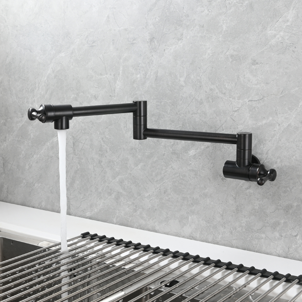 Tecmolog Brass Folding Double Joint Swing Arm Kitchen Faucet Single Hole Two Handles Kitchen Single Cold